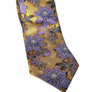 Ermenegildo Zegna Italian Silk Men's Tie – Golden Floral Elegance